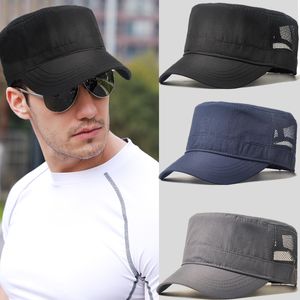 Outdoor Hats Large size mesh flat top caps adult summer outdoors causal army sun hat men big size polyester military cap 55-60cm 60-66cm 230628