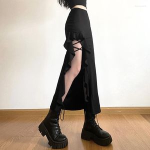 Kjolar hög midja iRregulr delad kjol Coquette Mall Goth Women Streetwear Grunge Vintage Emo Alternativ Indie Clothes Korean Style