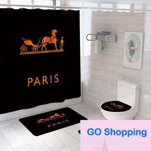 Fashion Brand Series Digital Printing Polyester Waterproof and Mildew-Proof Shower Curtain Four-Piece Set Factory Direct Sales Wholesale