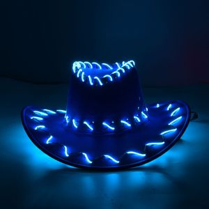 Partyhattar LED Glowing Western Cowboy Hat Party Stage Hat Props Carnival Party With Light El Wire Hat 230627