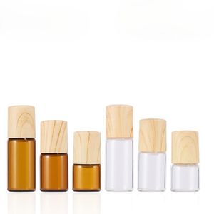 Amber Clear 1ml 2ml 3ml 5ml Roll On Bottle Flaconcini di vetro con tappo in plastica di bambù 600 pezzi / lotto Nxsdd