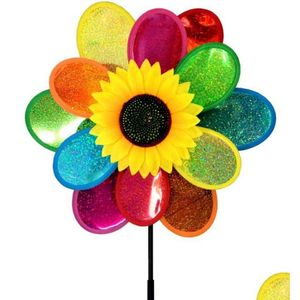 Trädgårdsdekorationer Rainbow Pinwheels Sunflower Whirligig Wind Spinner Windmill Toys For Yard Lawn Art Decor Baby Kids Toy Drop Deliv Dheja