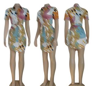 2023 Letnie sukienki swobodne kobiety koronkowe w górę w dół łańcuch nadruk na szyję lapową sukienkę seksowną bandażową koszulę sukienkę dla kobiet projektant