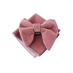 Bow Ties upuść dk różowy aksamitny męski solidny czerwony czerwony bowtie smoking krawat hanky set prezent dla chłopaka mężczyzn garnituru Akcesorie