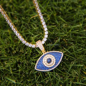 Pendanthalsband Blue Eye Real Gold Color Women Hip Hop Jewelry 230621