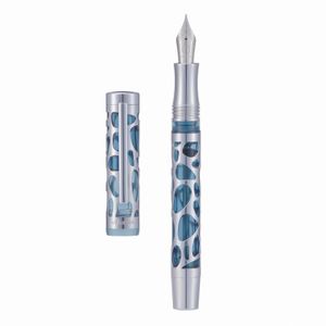 Pens Asvine V169真空充填噴水ペングレー=透明アクリルホロー彫刻EF/F/Mライティングペンギフト