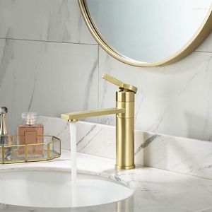 Bathroom Sink Faucets Single Handle Hole Brass Basin Mixer Tap Deck Mounted Brushed Gold