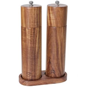 Kitchen Storage Organization Wooden Salt and Pepper Grinder Set Refillable Matching Wood Tray Tall 8 Inch Acacia Shakers 230627