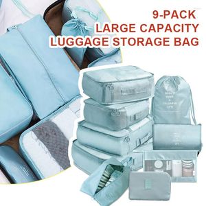 Сумки для хранения, 9 шт., дорожный чемодан большой емкости для упаковки кубической одежды, нижнее белье, косметичка-органайзер, сумка для туалетных принадлежностей