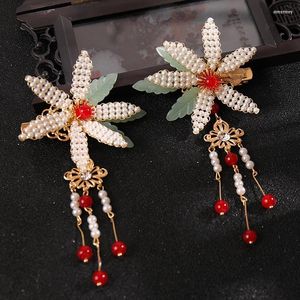 Hair Clips 2pcs Handmade Beaded Leaf Hairpin With Tassel Chinese Style Cute Vintage Headdress Hanfu Clothing Accessories For Girls BH