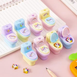 Spitzer 50 PCs/Los Kawaii Unicorn Toilettenform Bleistift Scharfschütze mit Eraser Briefpapier Set Kids Gift Office School Supplies