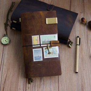 Anteckningsböcker 100% äkta läder Travellers anteckningsbok Travel Diary Journal Vintage Handmade Cowhide Gift Planner Gratis bokstäver EME