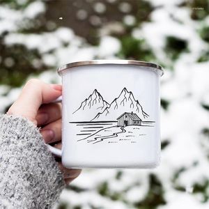 Mugs Creative Coffee Mug Travel Tea Cup Custom Name Milk Wine Camping Enamel Mountain Handle Cups Gifts Camper Personalized Gift