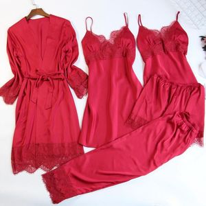 H Indumenti da notte da donna MECHCITIZ 5 pezzi Completo da pigiama Set da donna Abito estivo in seta Pigiama sexy in pizzo Lingerie Accappatoio femminile con pettorali