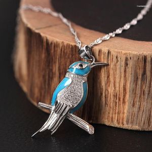 Zincirler Gerçek S925 Gümüş Sevimli Kuş Kolye Kadın Basit Moda Etnik Kingfisher Edebi Hanfu Kolye Klavikula Zinciri