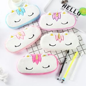 Bags 25 pcs/lot Cute Squinting Unicorn Plush Pencil Case Stationery Storage Organizer Bag School Office Supply Escolar