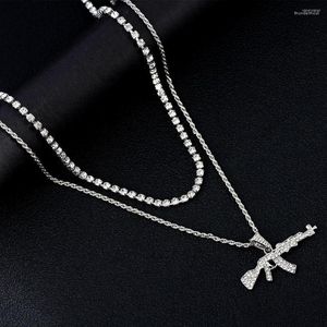 Chains JUST FEEL Punk Vintage Gun Pendant Necklace For Women Shine Crystal Tennis Chain Choker Necklaces Hip Hop Jewelry Gifts