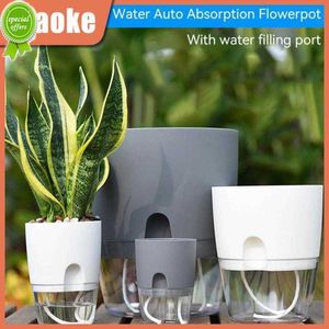 屋内植物のための新しい二重層屋内金色の植物ポット透明なプラスチックコットンロープコットンロープ自己散水