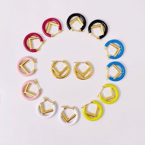 Kvinnors studörhänge designer smycken guldörhängen cirkel enkel för mens lyxiga f hoops 18k guld pläterad 2,5 cm öronring rosa blå gröna studs engagemang modelåda