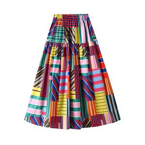 Röcke Baumwolle Bunter geometrischer Druck Midirock Urlaub A-Linie Röcke mit hoher Taille für Frauen Sommer 230628