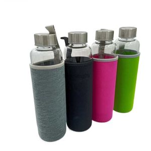 550ml Hot Selling Sport Outdoor Bike Bottles High Quality Glass Water Bottle with Tea Filter Infuser Protective Bag Tea Bottle L230620