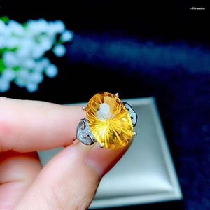 Cluster Rings Xin Yi Peng 925 Silver Plated Gold Inlaid Natural Yellow Citrine Female For Women Fine Jewelry S925