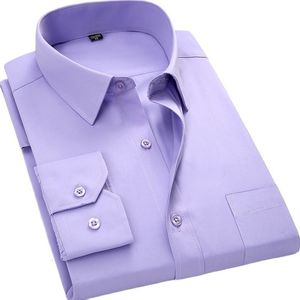 Herrklänningskjortor Solid Plain Business Men Social Shirts Square Collar långärmad med bröstficka 230628