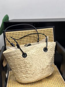 Bolsa de grife 23ss Anagram Basket logotipo bordado grama tecida sacola de compras Cesta de vegetais bolsa de praia bolsa de férias bolsa de axilas