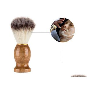 Pincéis de maquiagem New Health Mens Shaving Brush Salon Men Facial Beard Cleaning Appliance Shave Tool Shaver With Wood Handle For Kd1 Dro Dhpat