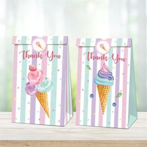 Подарочная упаковка 12Pcsset Summer Sweet Ice Cream Ice Lolly Theme Party Paper Bags Candy Box Cake Gift Bags Baby Shower Birthday Favor Supplies 230627