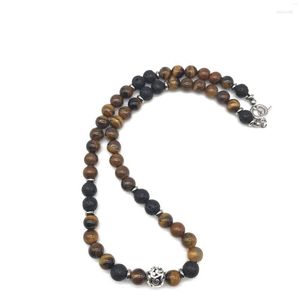 Choker Natural Gem Beaded Tiger Eye 316 Stainless Steel Necklace Men's Mala Yoga Beads Aura Jewelry For Men And Women