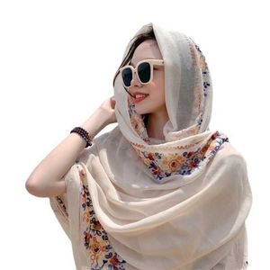 Spring and summer embroidery ethnic style scarf Northwest Chaka Salt Lake shawl women's dual-use silk scarf travel photo Lijiang