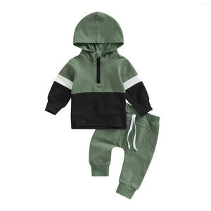 Conjuntos de roupas Born Baby Boy Girl Fatos de treino Outfits Toddlers Outfits Contrast Color Sleeve Long Hooded Sweatshirt Calças 0-3Years