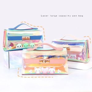 Väskor largecapacity vattentät transparent blyertsfodral PU Stationery Gift Girls Students Pencil Bag Kawaii Travel Makeup Cosmetic Bag