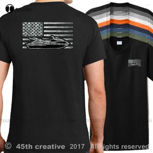 T-shirts femininas Dupla face EUA Watercraft Flag T-Shirt - American Water Sport Jet Ski Waverunner Shirt Moda Masculina Design