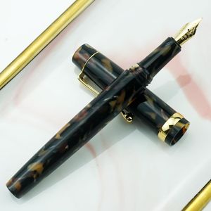 Pens Jinhao Resin Acrylic Brown Fountain Pen Beautiful Ink Pen with Converter EF/F/Bent Nib Business Office School Writing Gift Pen