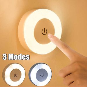 Touch Sensor LED 3 Modes USB Rechargeable Magnetic Base Wall Lamp Round Dimming Small Night Lights Room Decor HKD230628