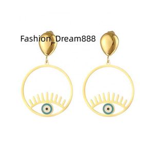 Blue Eyes Fine Modern Unique 18K Gold Plated Stainless Steel Jewelry Fashion Turkish Evil Eye Charm Drop Stud Earrings for Women