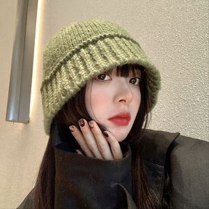 Bucket Hats Women Knitting Ladies Caps Soft Harajuku Streetwear Korean Style Travel All-match Autumn Outdoor Keep Warm Hat Cap