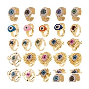 Anelli a fascia Fashion Gold Evil Blue Eye Regolabile Stile semplice Anello di coda Gioielli in rame Regalo per uomo Donna Drop Delivery Dhdnl