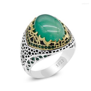 Cluster Rings Pure Vintage Agate Stone Ring For Women Engagement Wedding Men 925 Sterling Silver Anillo Hombre Green