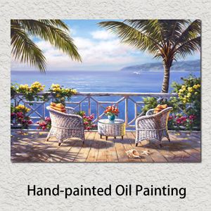 Seascapes Artwork Two by The Sea Oil Paintings Hand Painted Canvas Art Garden Landscapes Pictures High Quality