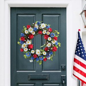 Dekoratif Çiçekler Yapay Çelenk Bağımsızlık Günü Ön Kapı Kırmızı Mavi Beyaz Çiçek Çapı Vatansever Ev Dekorasyonu