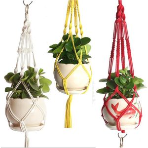 Cabide para plantas de rame para decorações de jardim - Suporte para vaso de flores de arte de parede vintage para decoração interna/externa com anel de metal Cesta de corda de náilon Dhxuw