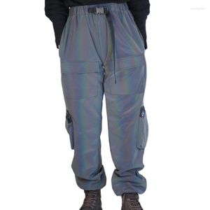 Pantaloni da donna Colorati Riflettenti Donne Cargo Multi-Pocket Tuta Harajuku Riflettere Pantaloni Della Tuta Leggera Pantaloni Da Jogging Femme Casual