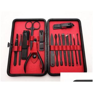 Set per manicure per unghie 15 pezzi / set Kit tagliaunghie professionale in acciaio inossidabile Forbici per pedicure Coltello per pinzette Earpick Art Tools Drop Delivery Dhxbs