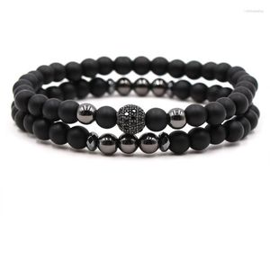 Strand 2pcs/Set 6mm Matte Black Bead Bracelets Pave Cz 4 Kolorowa bransoletka do menwomen urok ręcznie robione biżuterię mody Bijoux