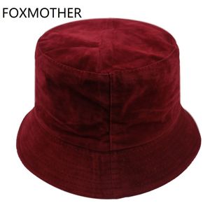 FOXMOTHER Nuovo Autunno Inverno Nero Bianco Cammello Tinta unita Velluto Cappelli a secchiello Donna Uomo Buckethat