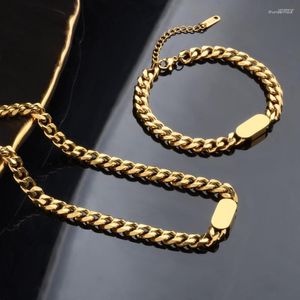 Kedjor Chanfar Fashion Hip-Hop Gold Color Curb Cuban Link Chain rostfritt stålhalsband för män och kvinnor armbandsmycken