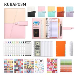 Mapp 44 PC A6 Läderbudget Bindemedel Kontant kuvert Mapp Pengar Sparande planerare Organiser med dragkedjan Pocket Ruler Sticker Separator